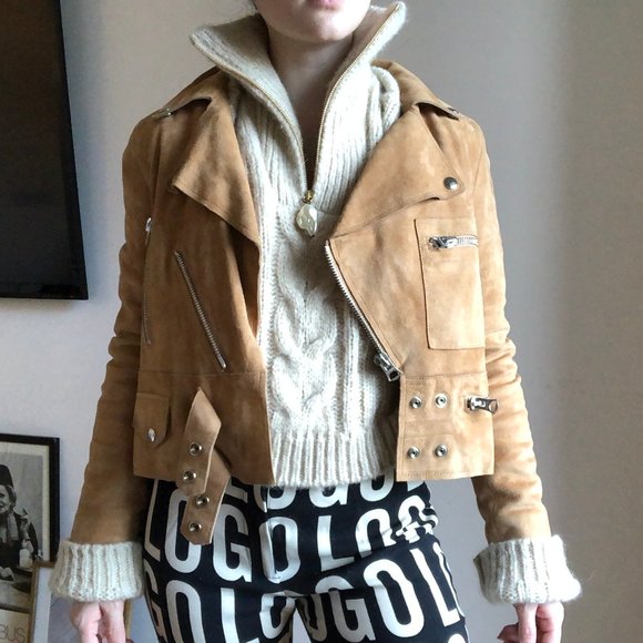 Acne Studios Suede Biker Motorcycle Jacket Camel - Picture 4 of 7